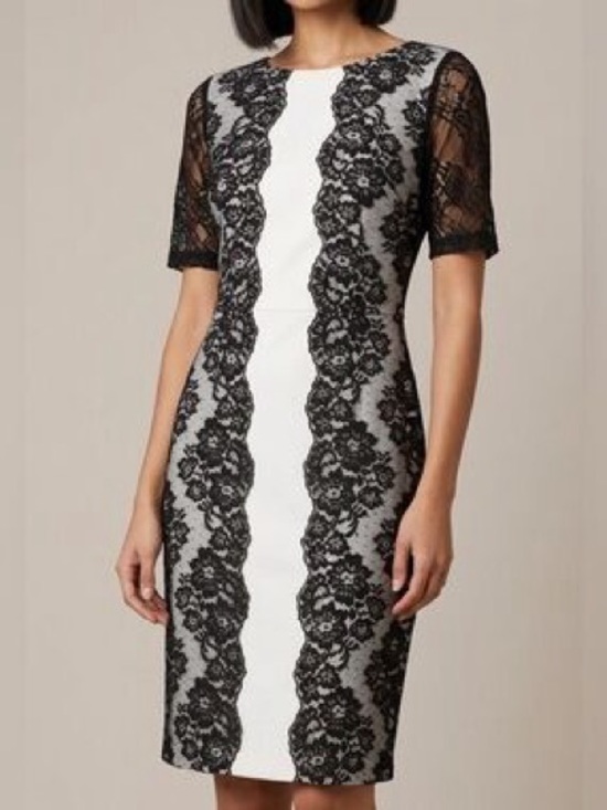 ANTONIO MELANI Dresses & Skirts - ANTONIO MELANI Black and White Lace Midi Sheath Dress